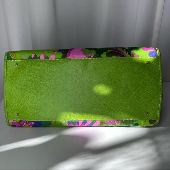 Rare Kate Spade Icon Green Floral Print Zip-Top Tote Bag Canvas Leather Handles - Picture 5 of 15